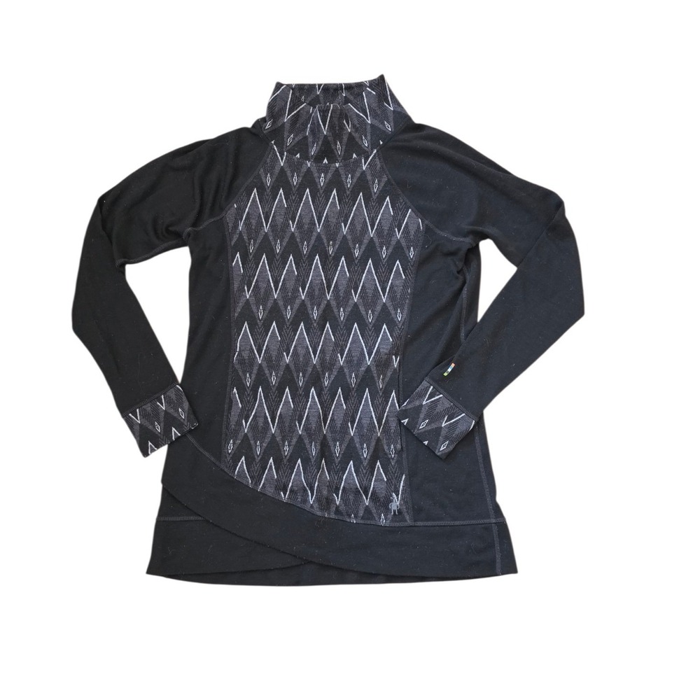 Smartwool Asphalt Dark Gray Nordic Alpine Print Pocket Hiking Tunic Sweater sz M